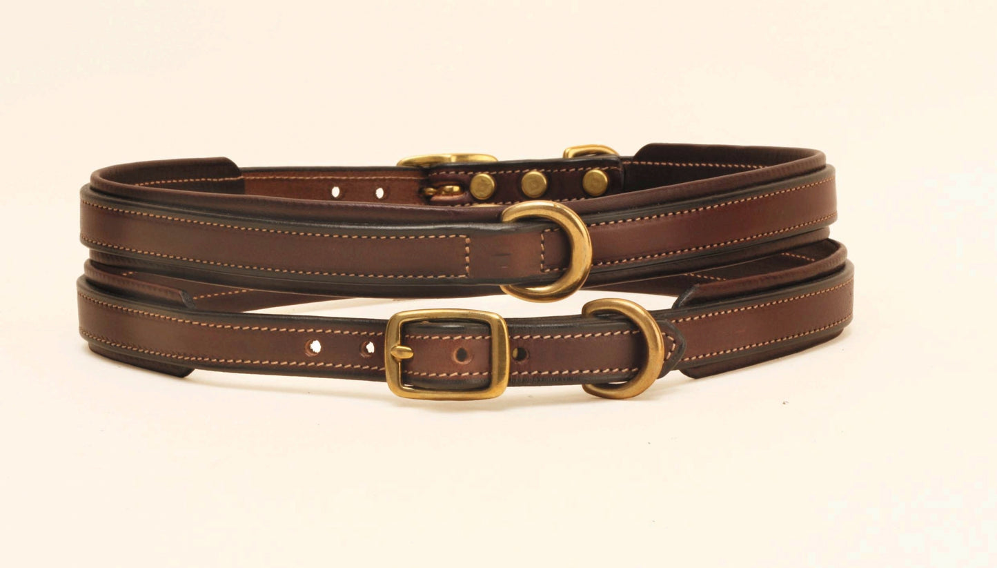 Tory Leather Narrow Padded Dog Collar With Center Dee