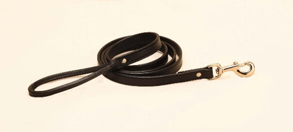 Tory Leather Plain Creased Leather Leash with Rolled Handle & Nickel Hardware