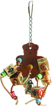 Happy Beaks Leather Bear With Abc Blocks Bird Toy