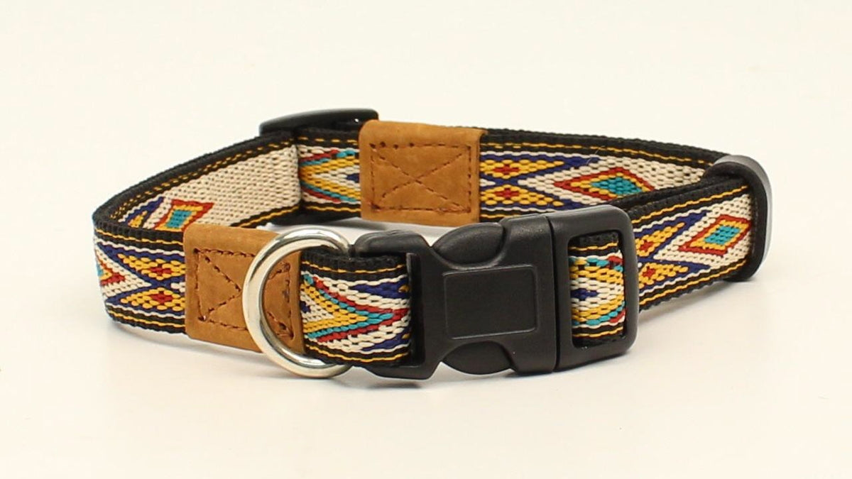 DBL Barrel 3/4'' Woven Ribbon Dog Collar - Tan/Multi