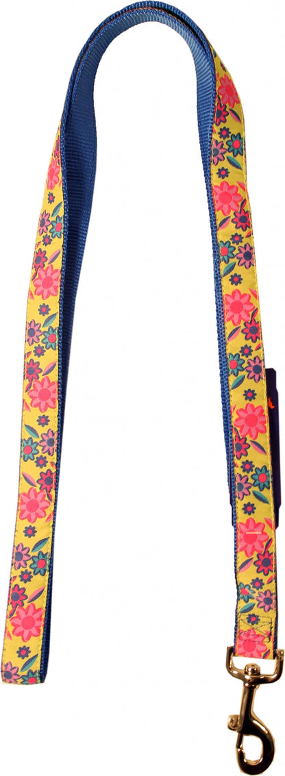 Ribbon Overlay Single Thick Dog Lead - Lime Floral